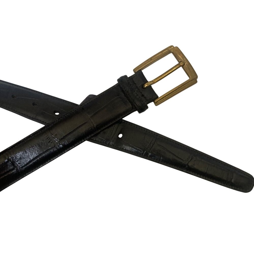 Trafalgar Black Crocodile Embossed Leather Belt Mens 38 Brass Buckle Made In USA